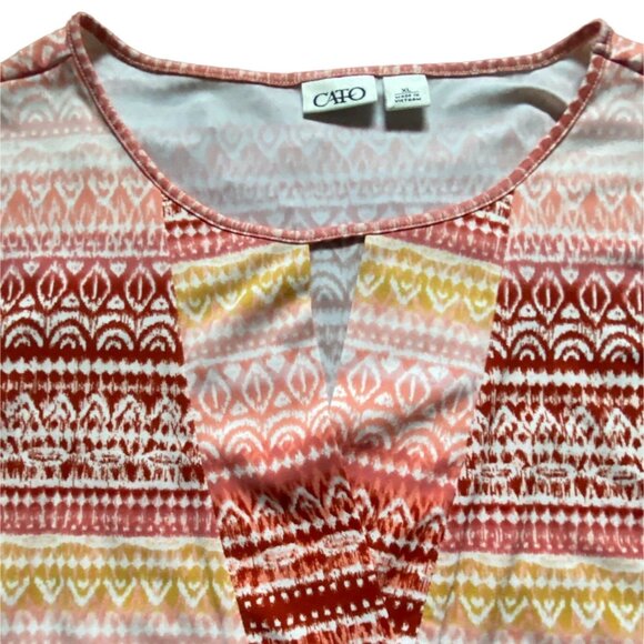 CATO Womens Cap Sleeve Patterned Blouse-Neckline Cut-Out-Sixe XL-GUC - Picture 2 of 5